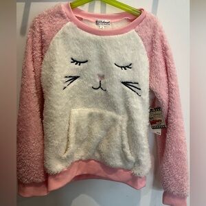SOFT NWT P.J. Salvage Pink and White Fuzzy Cat Sweater